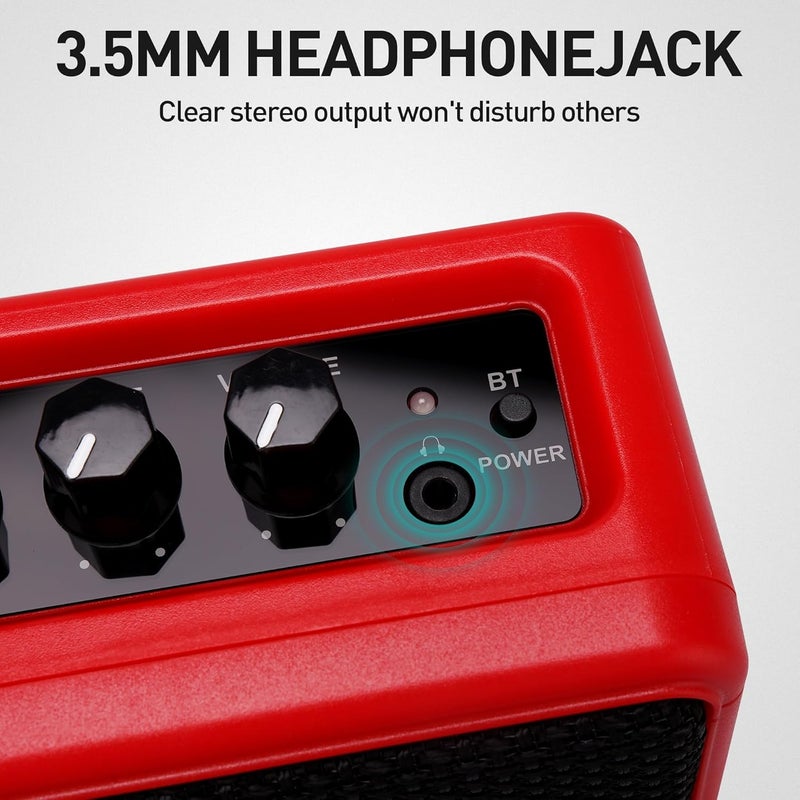 EROK Mini Electric Guitar Amplifier, with Clean Overdrive Effects,Support BT/Headphone Connection,5W Indoor Music Pratice Speaker (Red) - Image 4